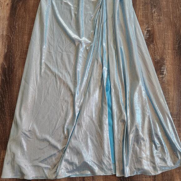 Retrofete Yesi Dress in Blue Silver XXL NWT Metallic Maxi Spaghetti Straps - Picture 6 of 13